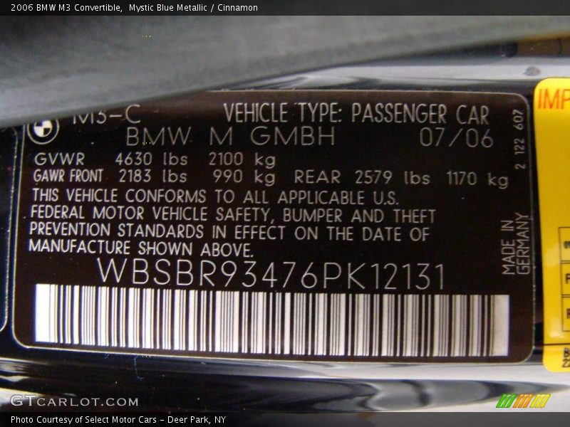 Mystic Blue Metallic / Cinnamon 2006 BMW M3 Convertible