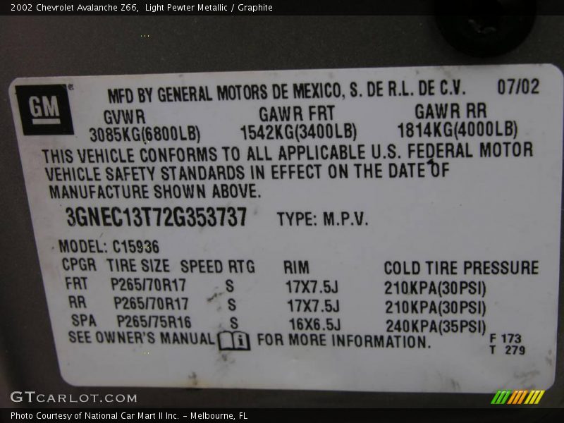 Light Pewter Metallic / Graphite 2002 Chevrolet Avalanche Z66