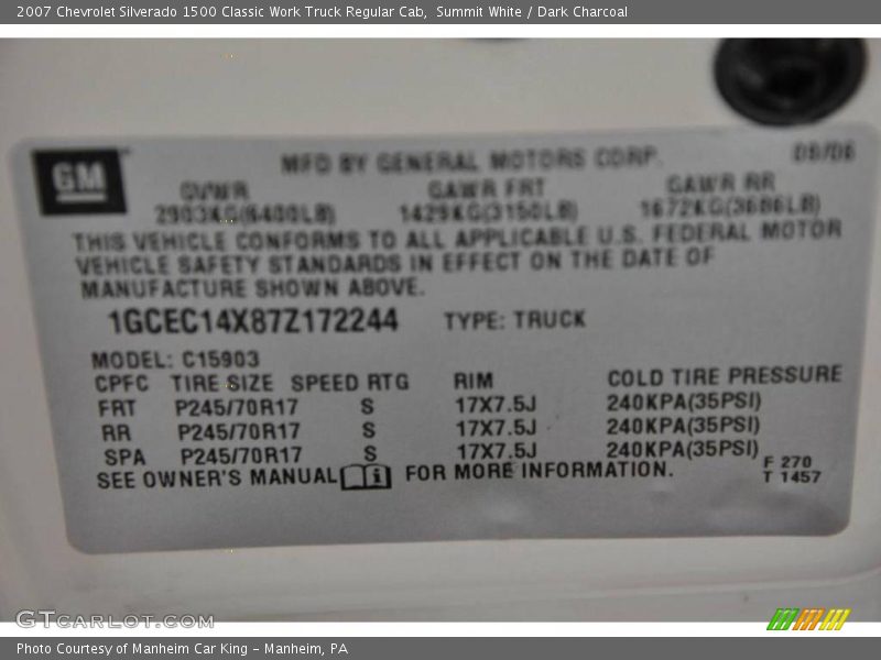 Summit White / Dark Charcoal 2007 Chevrolet Silverado 1500 Classic Work Truck Regular Cab