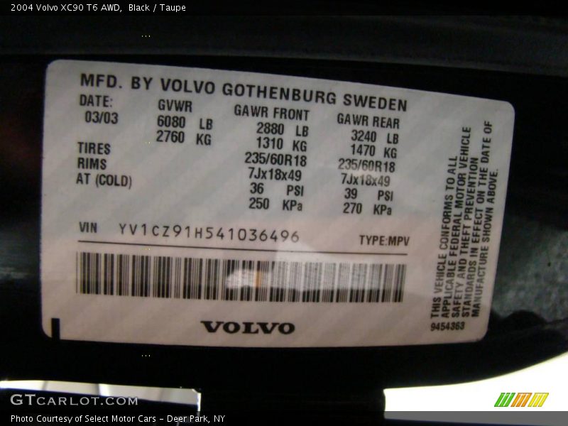 Black / Taupe 2004 Volvo XC90 T6 AWD