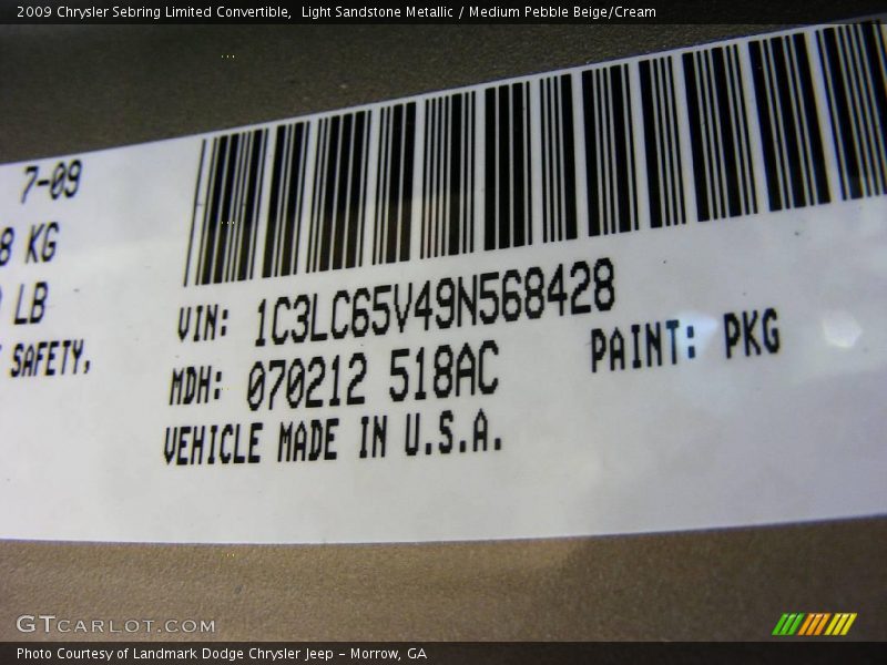 Light Sandstone Metallic / Medium Pebble Beige/Cream 2009 Chrysler Sebring Limited Convertible