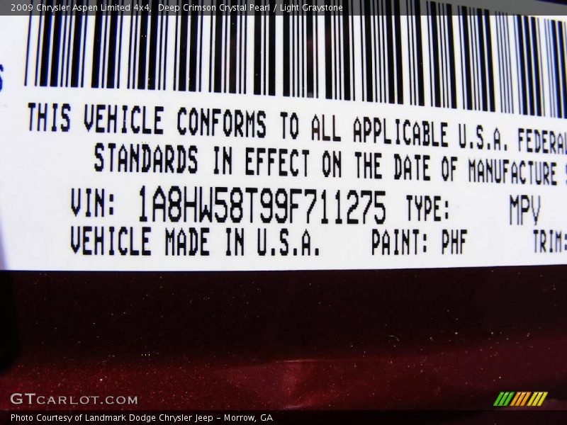 Deep Crimson Crystal Pearl / Light Graystone 2009 Chrysler Aspen Limited 4x4