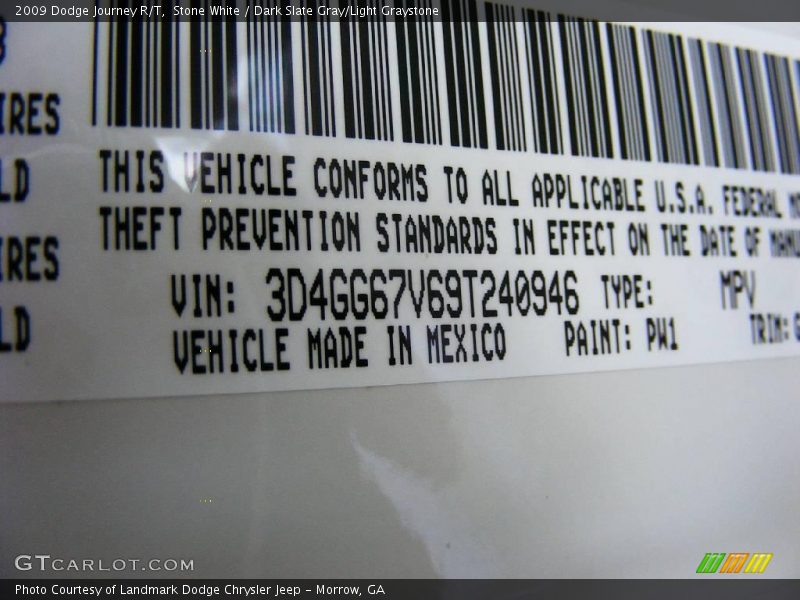Stone White / Dark Slate Gray/Light Graystone 2009 Dodge Journey R/T
