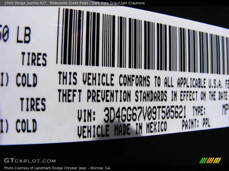Melbourne Green Pearl / Dark Slate Gray/Light Graystone 2009 Dodge Journey R/T