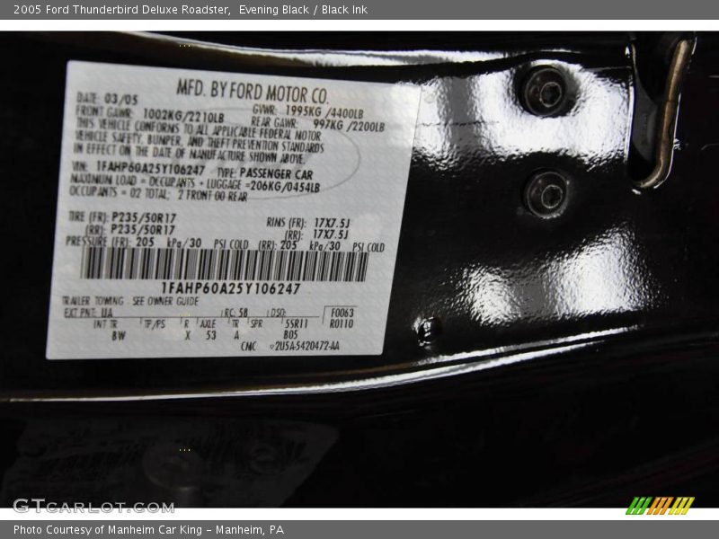 Evening Black / Black Ink 2005 Ford Thunderbird Deluxe Roadster