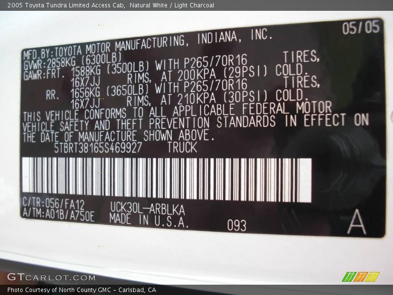 Natural White / Light Charcoal 2005 Toyota Tundra Limited Access Cab