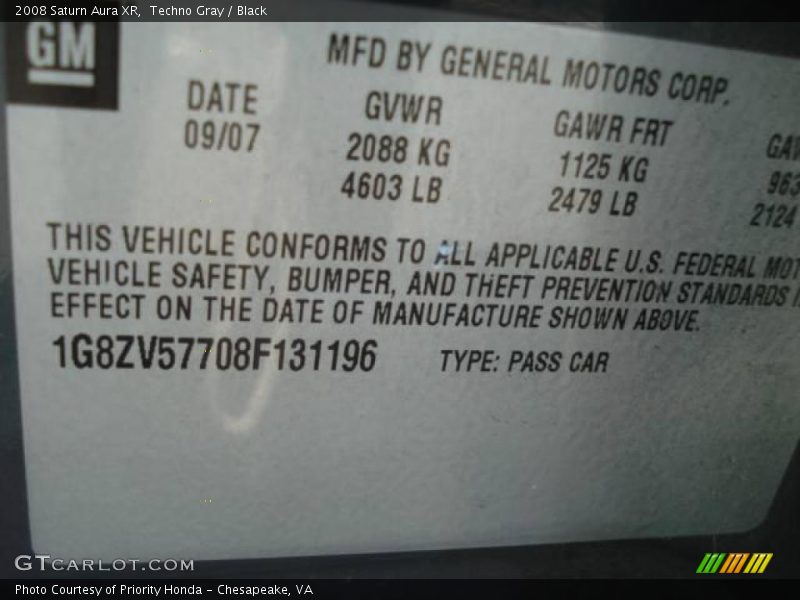 Techno Gray / Black 2008 Saturn Aura XR