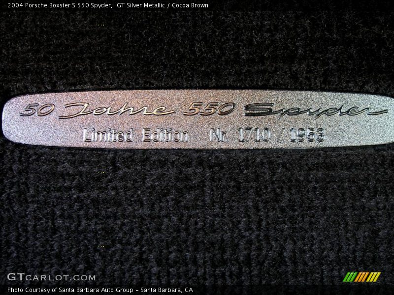 Info Tag of 2004 Boxster S 550 Spyder