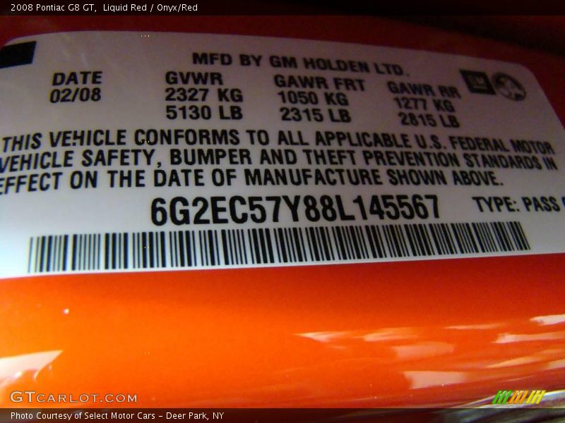 Liquid Red / Onyx/Red 2008 Pontiac G8 GT