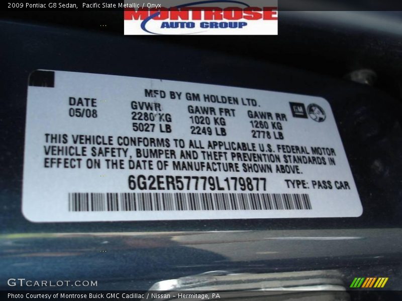 Pacific Slate Metallic / Onyx 2009 Pontiac G8 Sedan