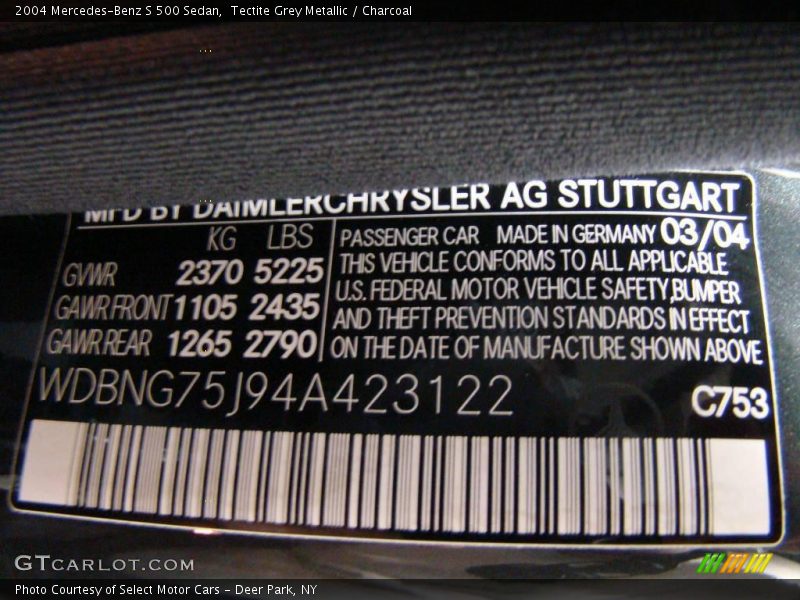 Tectite Grey Metallic / Charcoal 2004 Mercedes-Benz S 500 Sedan