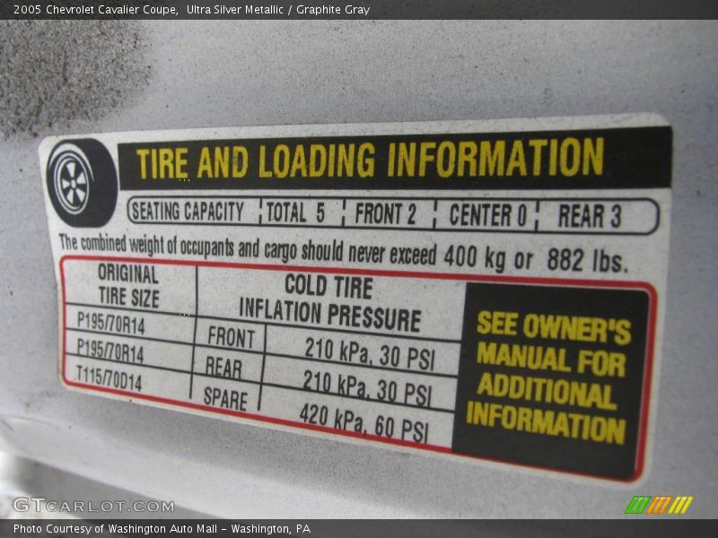 Ultra Silver Metallic / Graphite Gray 2005 Chevrolet Cavalier Coupe
