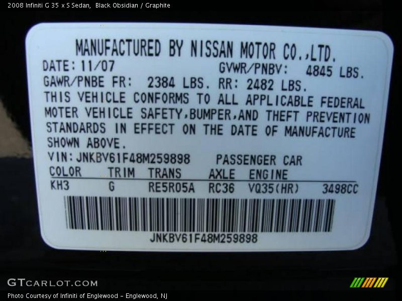 Black Obsidian / Graphite 2008 Infiniti G 35 x S Sedan
