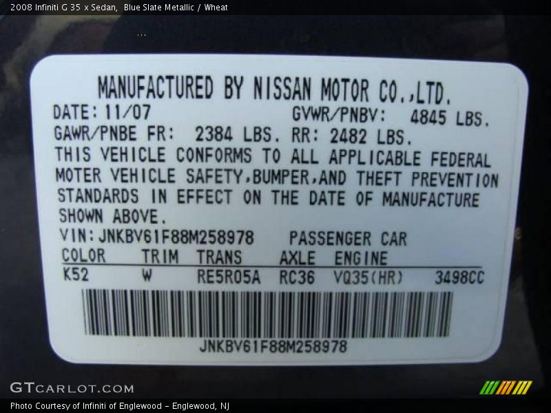 Blue Slate Metallic / Wheat 2008 Infiniti G 35 x Sedan