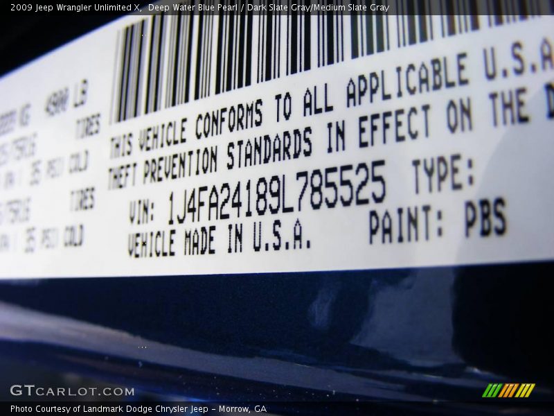 Deep Water Blue Pearl / Dark Slate Gray/Medium Slate Gray 2009 Jeep Wrangler Unlimited X