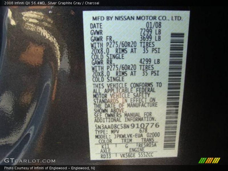 Silver Graphite Gray / Charcoal 2008 Infiniti QX 56 4WD