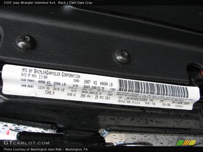 Black / Dark Slate Gray 2005 Jeep Wrangler Unlimited 4x4