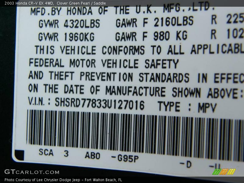 Clover Green Pearl / Saddle 2003 Honda CR-V EX 4WD