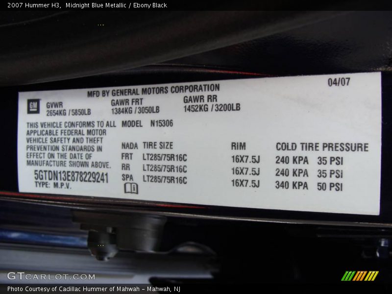 Midnight Blue Metallic / Ebony Black 2007 Hummer H3