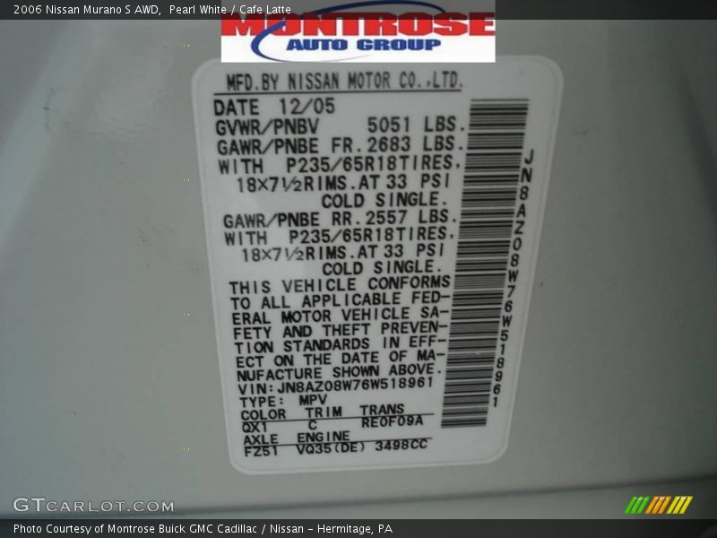 Pearl White / Cafe Latte 2006 Nissan Murano S AWD