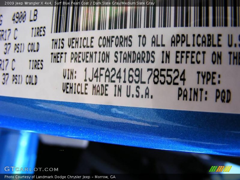 Surf Blue Pearl Coat / Dark Slate Gray/Medium Slate Gray 2009 Jeep Wrangler X 4x4