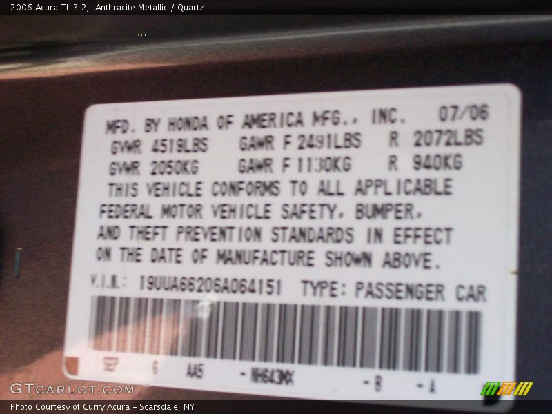 Anthracite Metallic / Quartz 2006 Acura TL 3.2