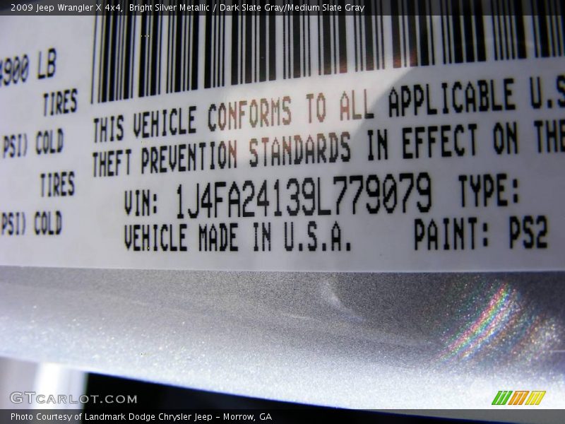 Bright Silver Metallic / Dark Slate Gray/Medium Slate Gray 2009 Jeep Wrangler X 4x4