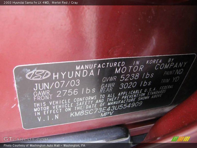 Merlot Red / Gray 2003 Hyundai Santa Fe LX 4WD