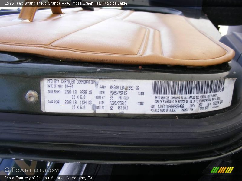 Moss Green Pearl / Spice Beige 1995 Jeep Wrangler Rio Grande 4x4