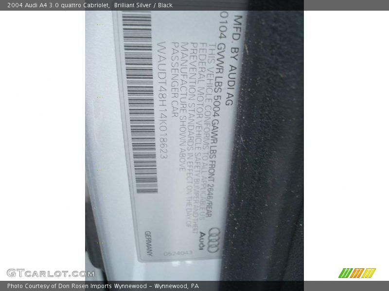Brilliant Silver / Black 2004 Audi A4 3.0 quattro Cabriolet
