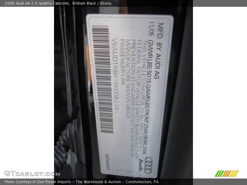 Brilliant Black / Ebony 2006 Audi A4 3.0 quattro Cabriolet