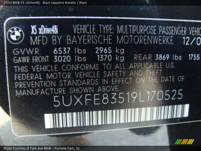 Black Sapphire Metallic / Black 2009 BMW X5 xDrive48i