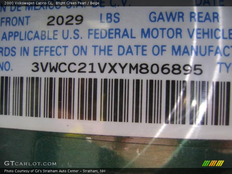 Bright Green Pearl / Beige 2000 Volkswagen Cabrio GL