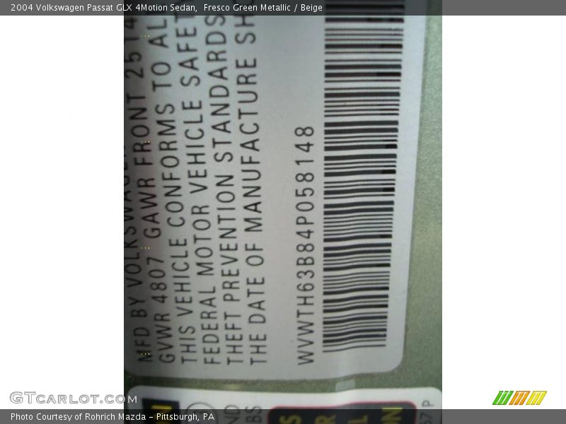 Fresco Green Metallic / Beige 2004 Volkswagen Passat GLX 4Motion Sedan