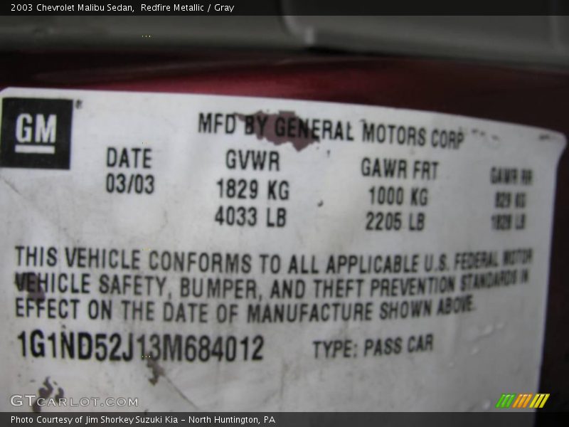 Redfire Metallic / Gray 2003 Chevrolet Malibu Sedan