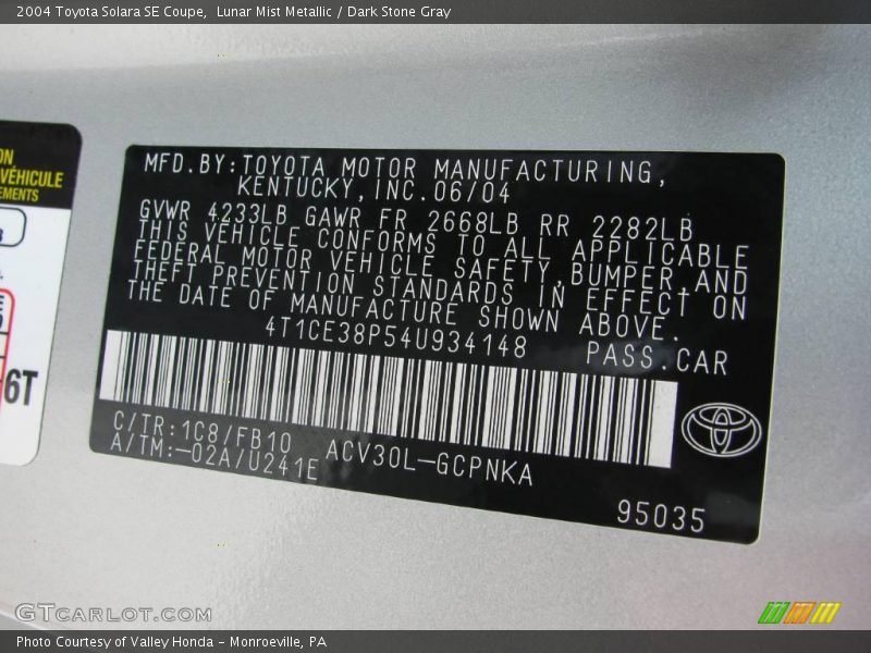 Lunar Mist Metallic / Dark Stone Gray 2004 Toyota Solara SE Coupe