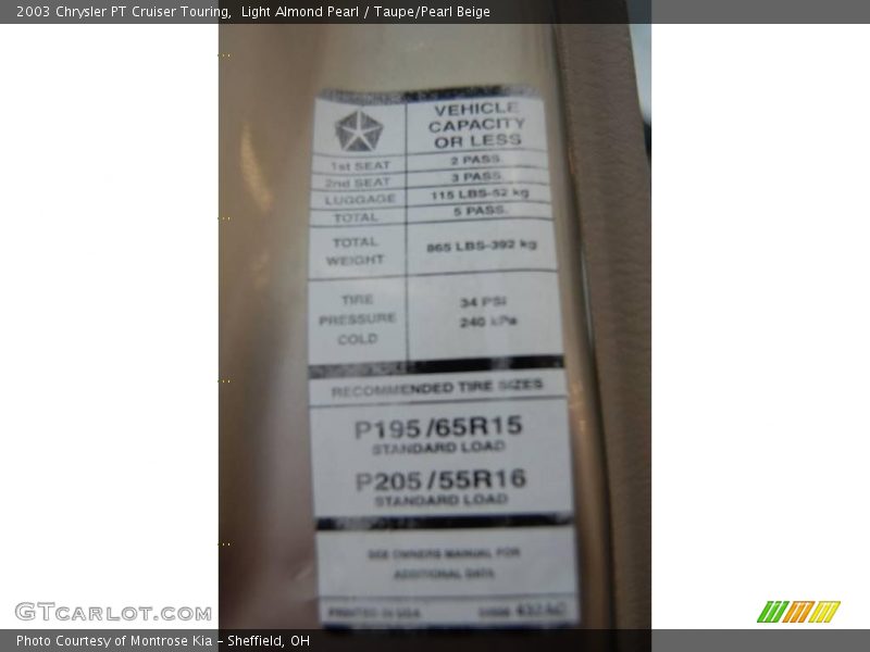 Light Almond Pearl / Taupe/Pearl Beige 2003 Chrysler PT Cruiser Touring