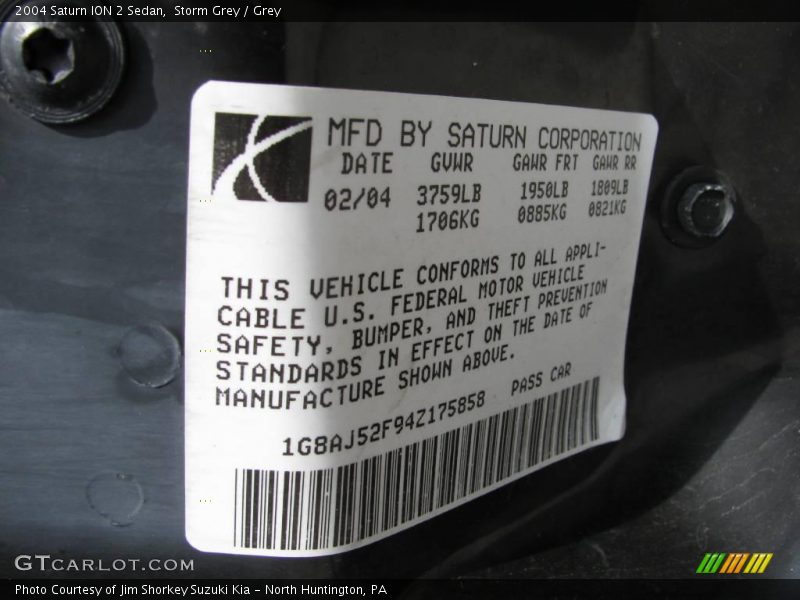 Storm Grey / Grey 2004 Saturn ION 2 Sedan