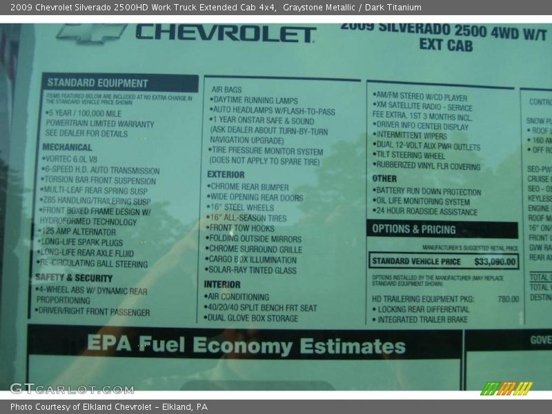 Graystone Metallic / Dark Titanium 2009 Chevrolet Silverado 2500HD Work Truck Extended Cab 4x4
