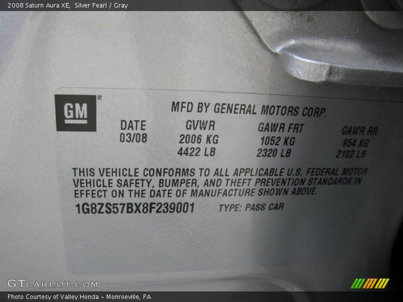 Silver Pearl / Gray 2008 Saturn Aura XE