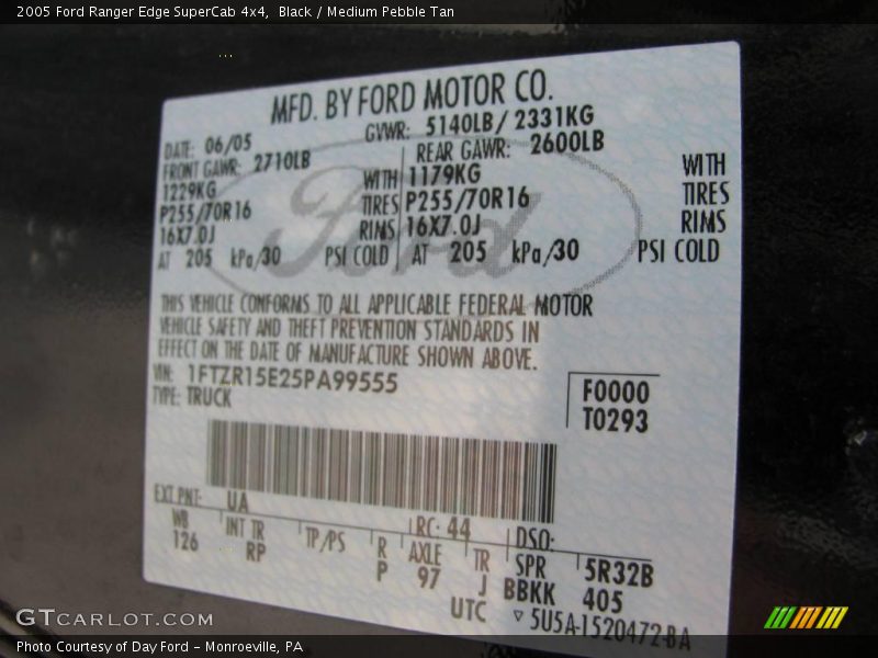 Black / Medium Pebble Tan 2005 Ford Ranger Edge SuperCab 4x4