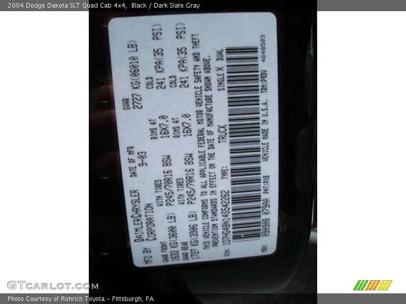 Black / Dark Slate Gray 2004 Dodge Dakota SLT Quad Cab 4x4