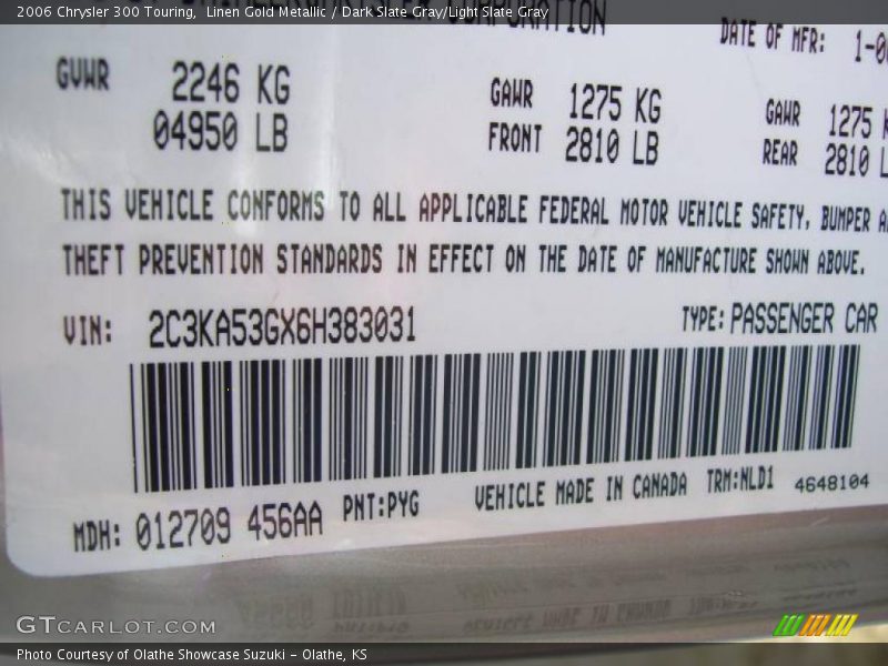 Linen Gold Metallic / Dark Slate Gray/Light Slate Gray 2006 Chrysler 300 Touring
