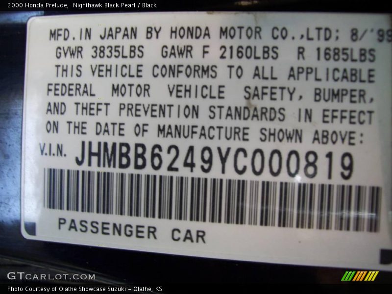 Nighthawk Black Pearl / Black 2000 Honda Prelude
