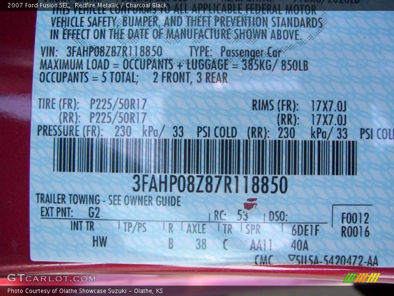 Redfire Metallic / Charcoal Black 2007 Ford Fusion SEL