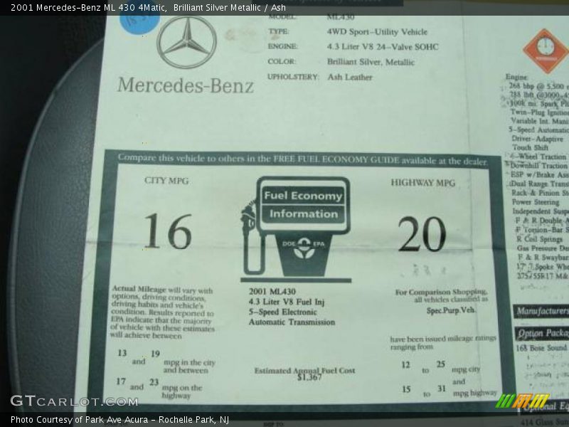 Brilliant Silver Metallic / Ash 2001 Mercedes-Benz ML 430 4Matic