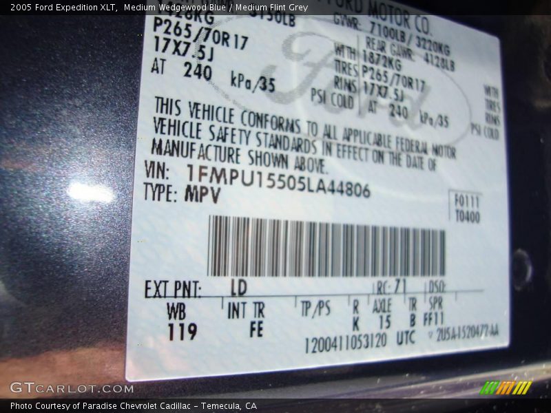 Medium Wedgewood Blue / Medium Flint Grey 2005 Ford Expedition XLT
