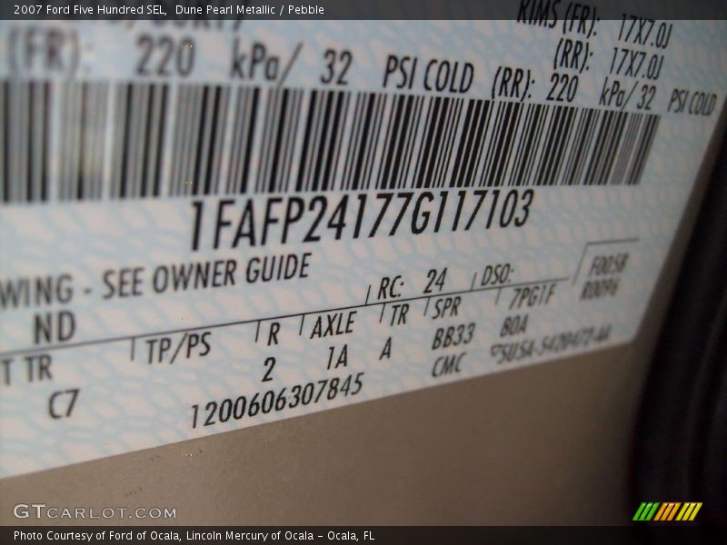 Dune Pearl Metallic / Pebble 2007 Ford Five Hundred SEL
