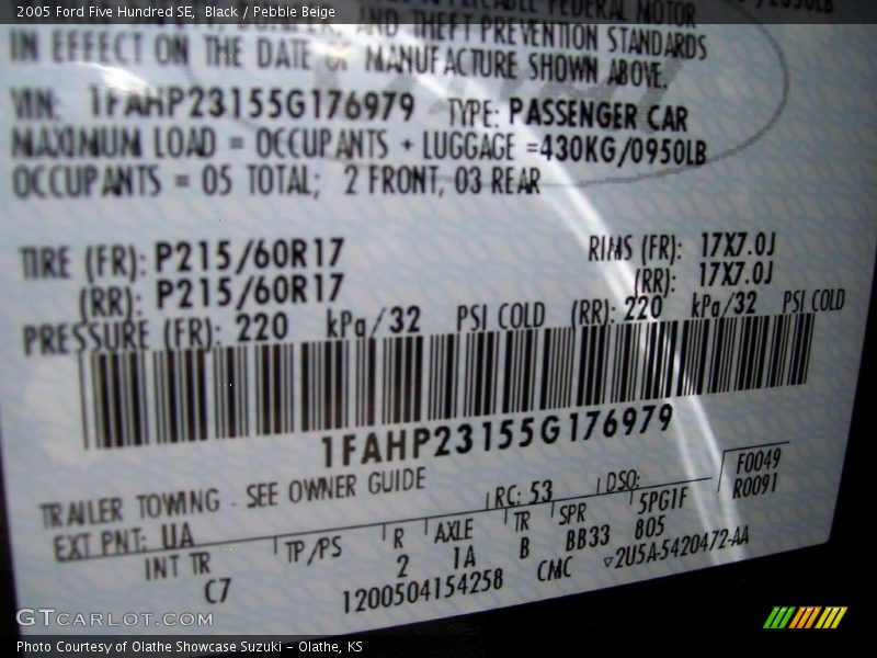 Black / Pebble Beige 2005 Ford Five Hundred SE