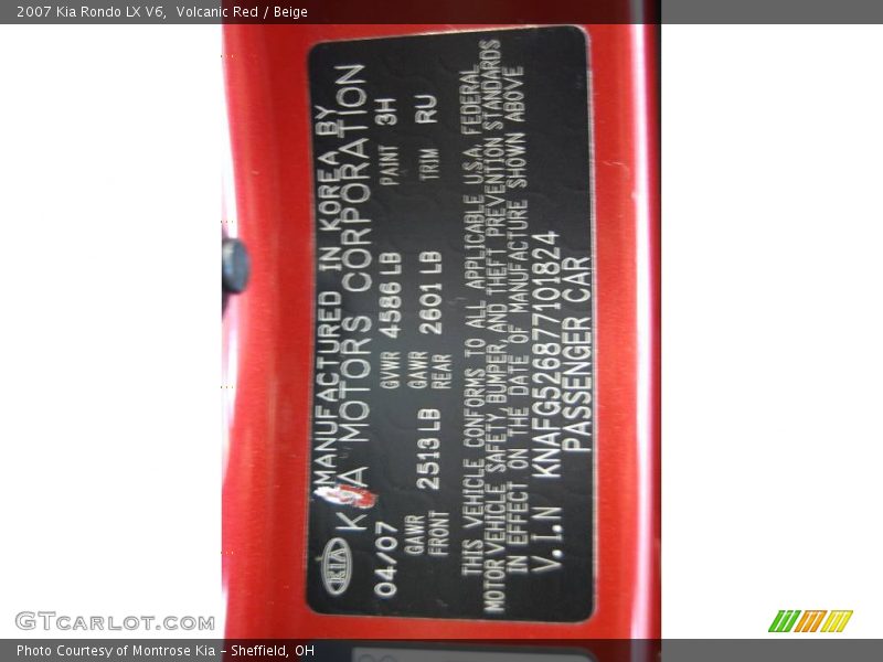 Volcanic Red / Beige 2007 Kia Rondo LX V6